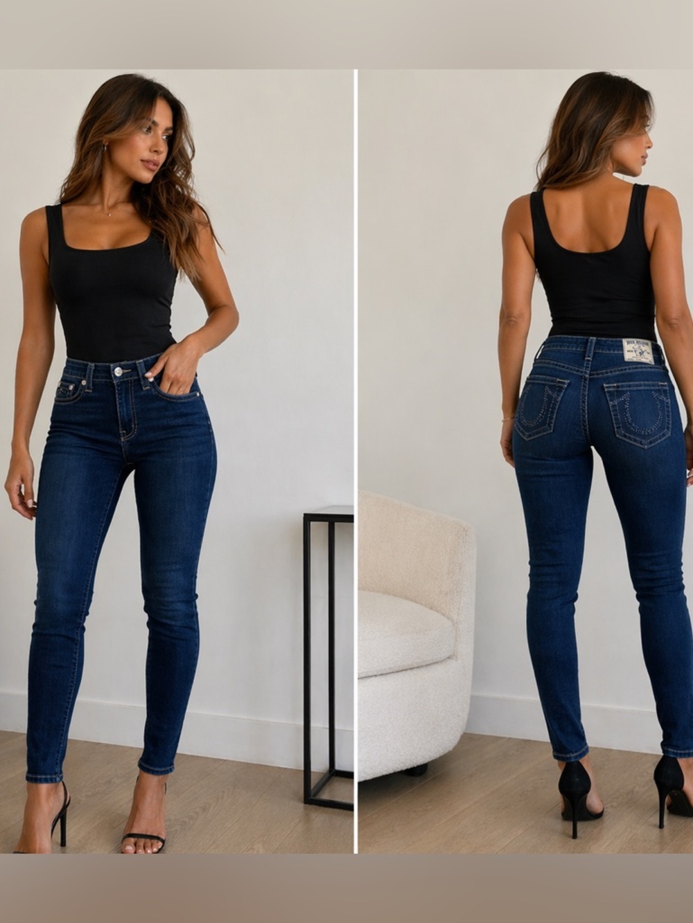 True Religion Crystal Studded Skinny Jeans | Dark Wash Y2K | Size 31